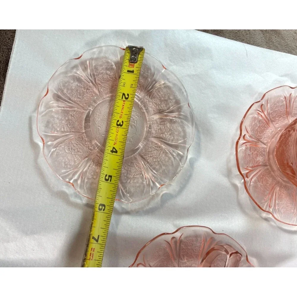 Jeannette Pink Cherry Blossom Depression Glass Cups Saucers 10 Pc Set VTG